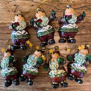 Seven Vintage Santa Resin Ornaments